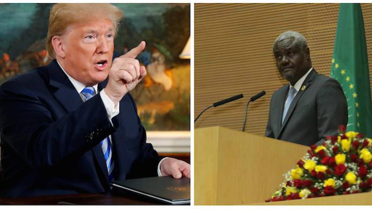Donald Trump, président des Etats-Unis d'Amérique, et Moussa Faki Mahamat, président de la Commission de l'Union Africaine.