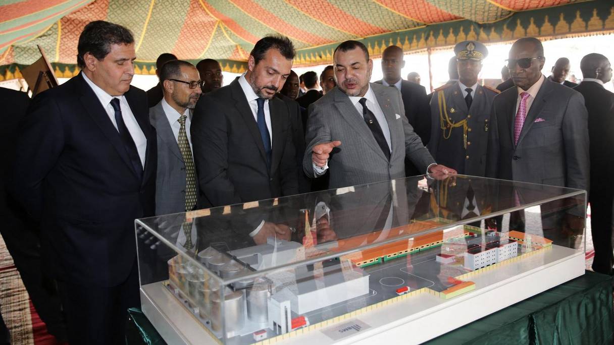 Inauguration de l'usine des Moulins d'Afrique par le roi Mohammed VI du Maroc et le président Alpha Condé de la Guinée. 