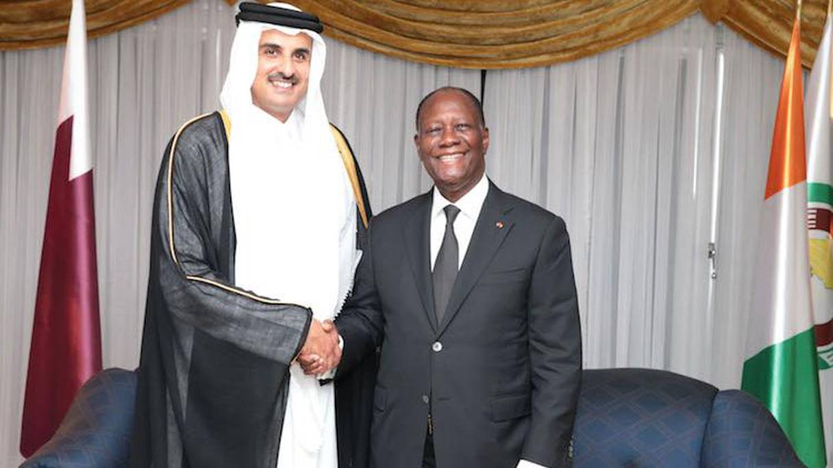 Alassane Ouattara et l'émir du Qatar Cheikh Tamim Ben Hamad Al-Than lors de sa visite à Abidjan en décembre dernier.