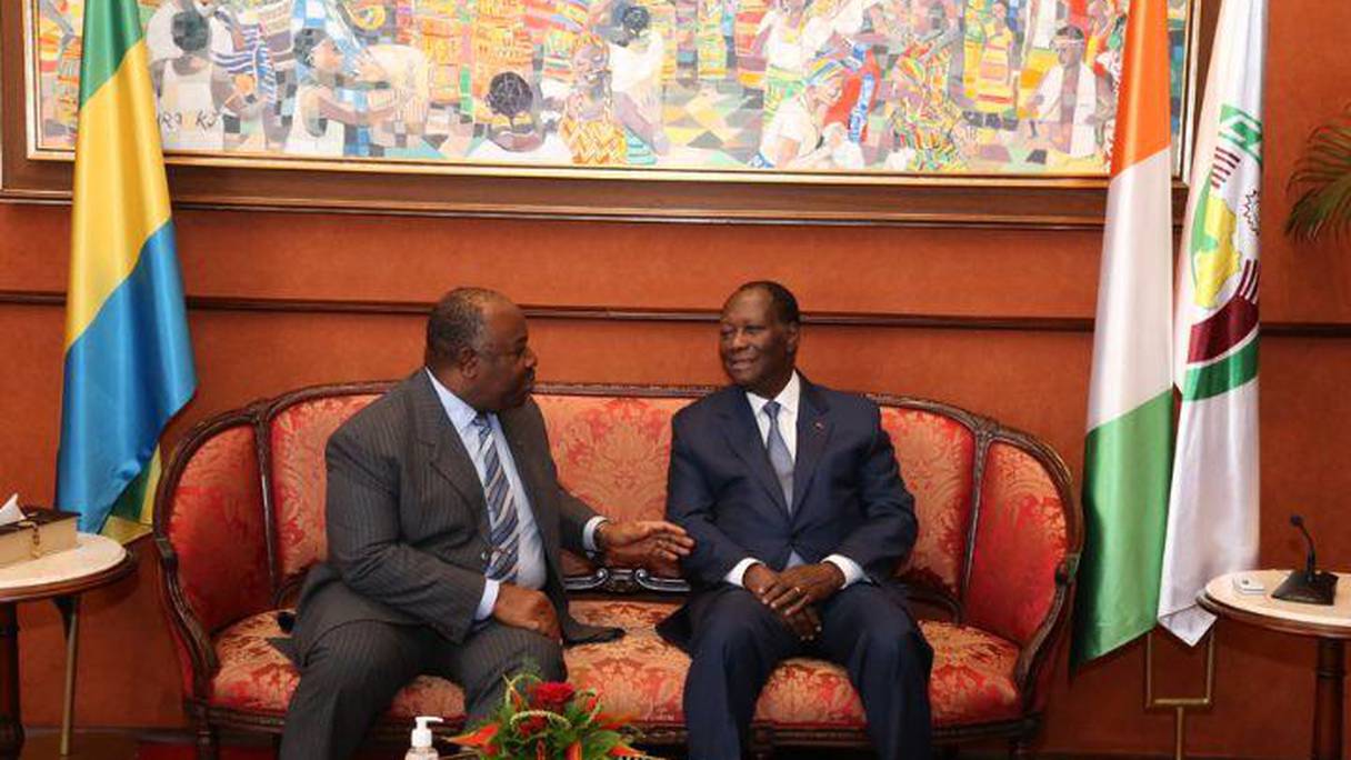 Ali Bongo, président du Gabon, et Alassane Ouattara, président de la Côte d'Ivoire. 