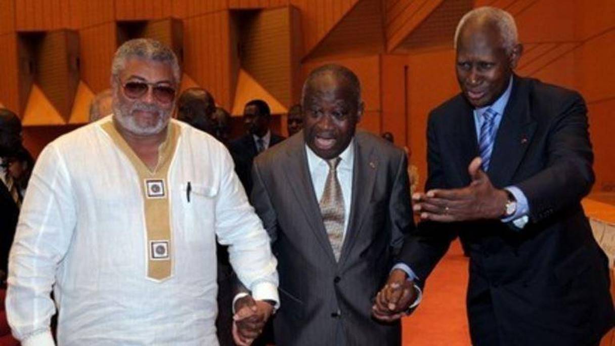 Abdou Diouf, Laurent Gbagbo, Jerry Rawlings: trois ex-chefs d'Etat, respectivement du Sénégal, de Côte d'Ivoire et du Ghana.