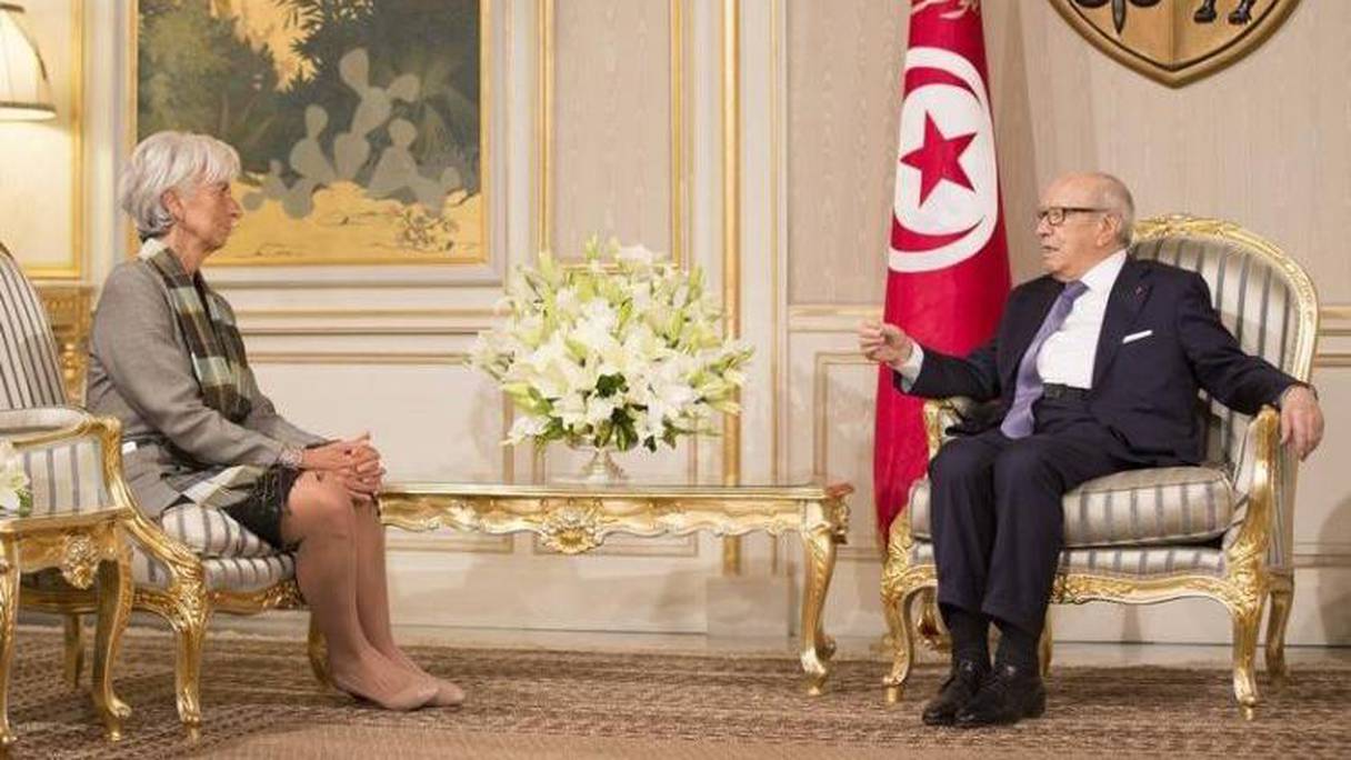 Christine Lagarde, directrice générale du Fonds monétaire international (FMI), et Beji Caï Essebsi, président de la Tunisie.