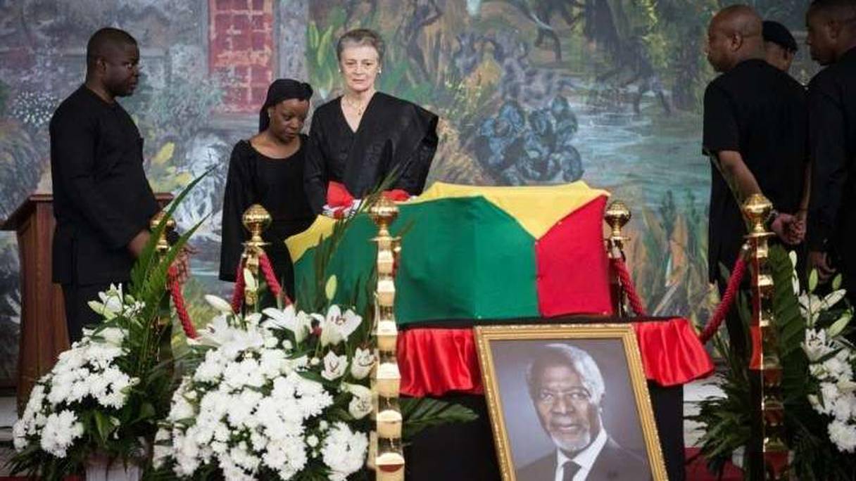 Nane Maria, la veuve de Kofi Annan, lors de la cérémonie de funérailles nationales de l'ancien secrétaire général des Nations unies, le 12 septembre 2018 à Accra, au Ghana.