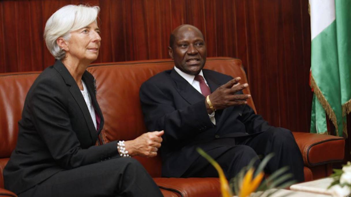 Christine Lagarde, directrice du Fonds monétaire international (FMI) et Daniel Kablan Duncan, premier ministre de la Côte d’Ivoire. 
