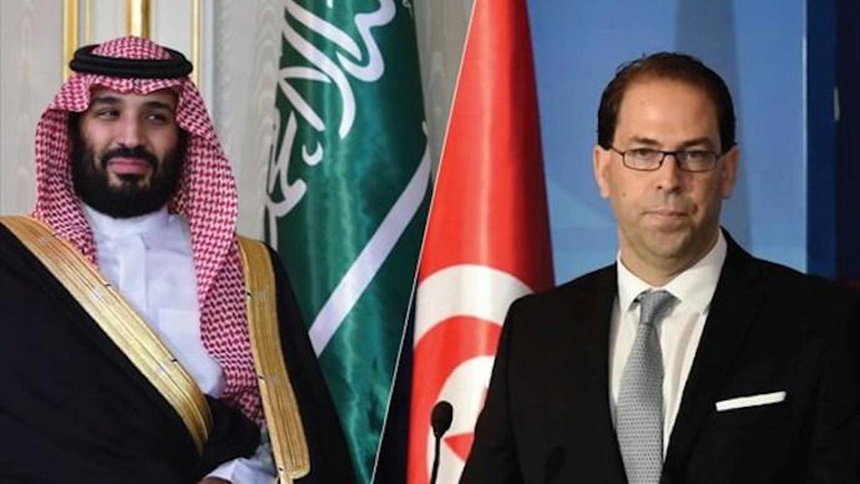 Mohamed Ben Salmane, prince héritier de l'Arabie Saoudite, et Youssef Chahed, Premier ministre de la Tunisie. 