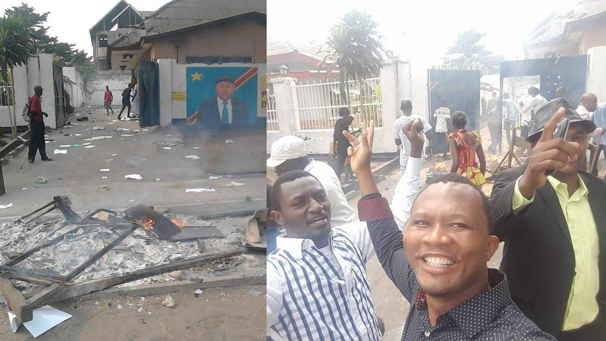 Le portrait d'Etienne Tshisekedi devant le siège de l'UDPS a assisté impuissant à l'incendie. 