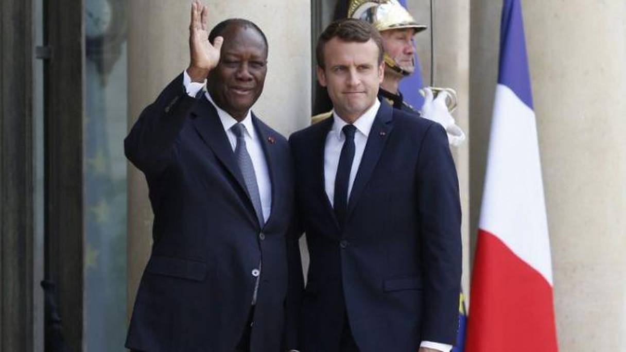 Alassane Ouattara, président de la Côte d'Ivoire, reçu à l'Elysée par le président français Emmanuel Macron. 