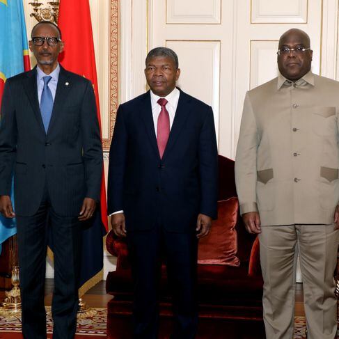 Les présidents rwandais Paul Kagame, angolais Joao Lourenço et congolais Félix Tshisekedi.
