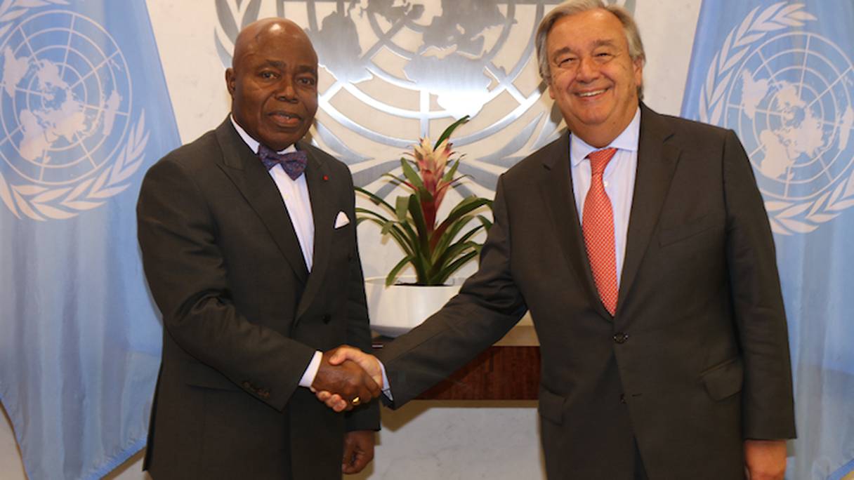 Bernard Tanoh-Boutchoue avec le Secrétaire Général de l'ONU Guterres.