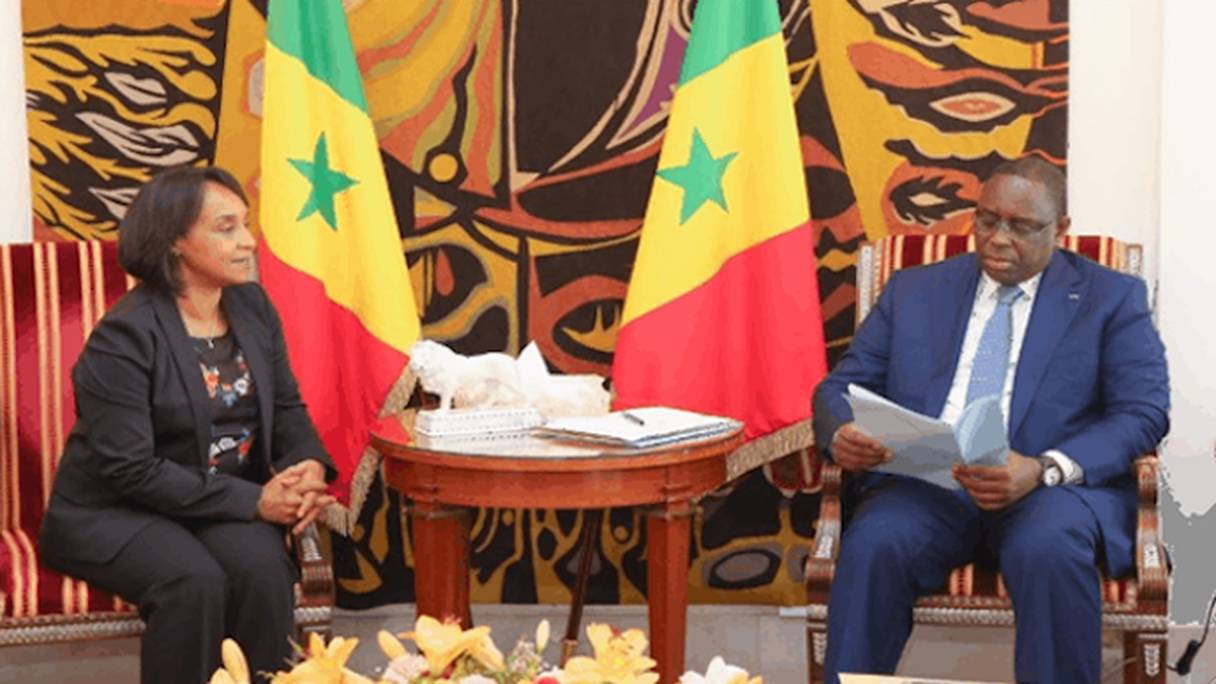 Mounia Boucetta, Secrétaire d'Etat chargée de la Coopération internationale (Maroc) reçue par Macky Sall, président du Sénégal.