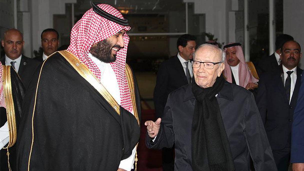 Mohammed ben Salmane, prince héritier de l'Arabie saoudite, et Béji Caïd Essebsi, président de la Tunisie.