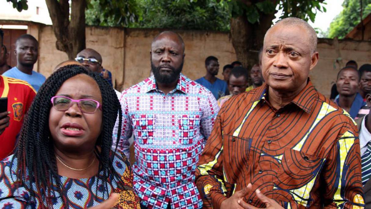 Jean-Pierre Fabre, Brigitte Adjamagbo (G) et d'autres leaders de l'opposition togolaise, en septembre 2017 à Lomé 