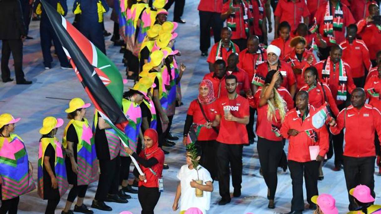 La délégation du Kenya lors de l'ouverture des JO de Rio 2016. 
