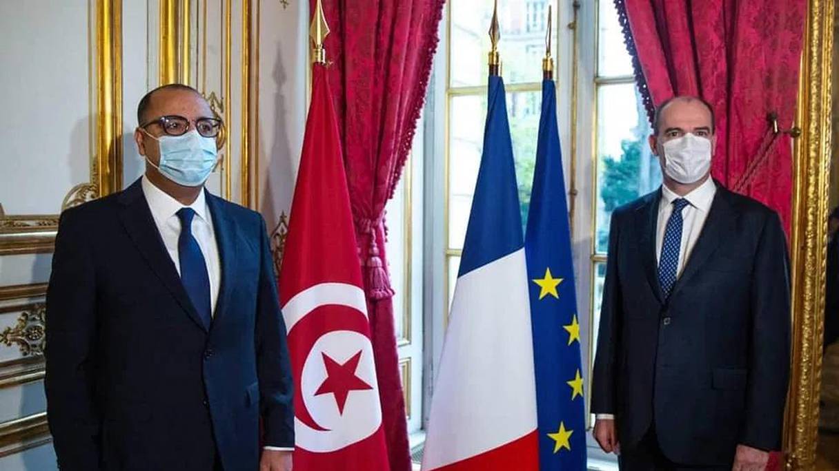 Hichem Mechichi, Premier ministre tunisien et son homologue français, Jean Castex. 