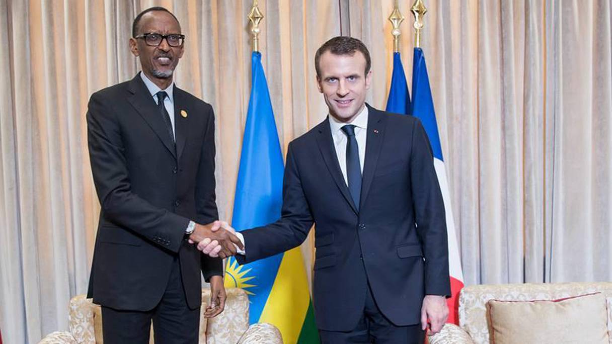Paul Kagame, président du Rwanda, et Emmanuel Macron, président de la France. 