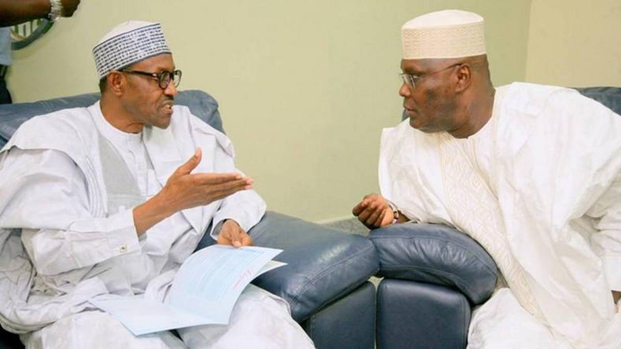 Muhammadu Buhari, président sortant, et Atiku Abubakar, ancien vice-président et candidat à la présidentielle nigériane.
