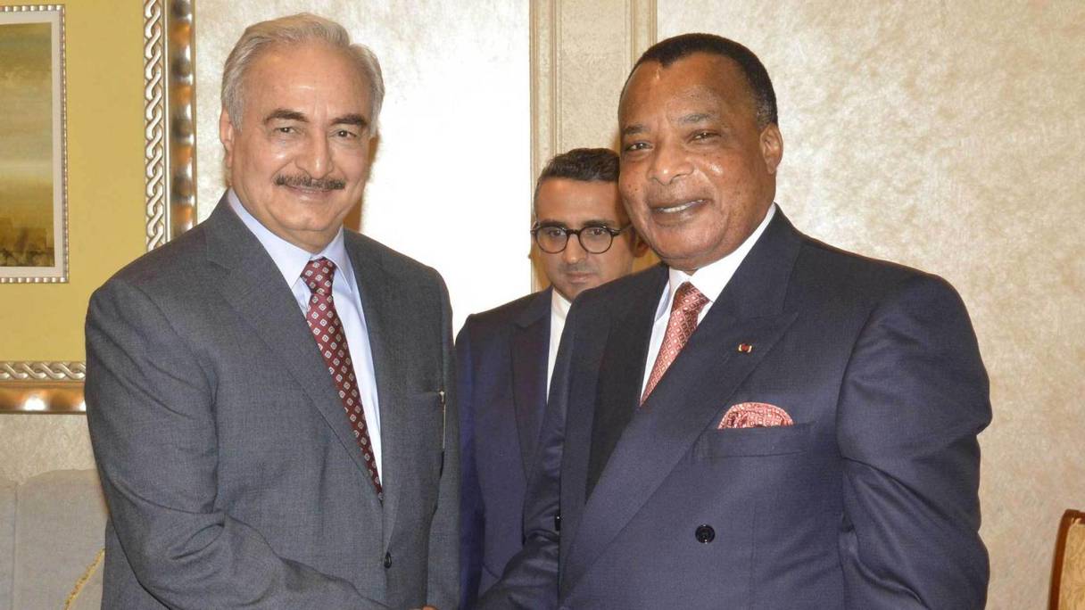 A Brazzaville, le 17 septembre 2017, Khalifa Haftar rendant visite à Denis Sassou Ngesso