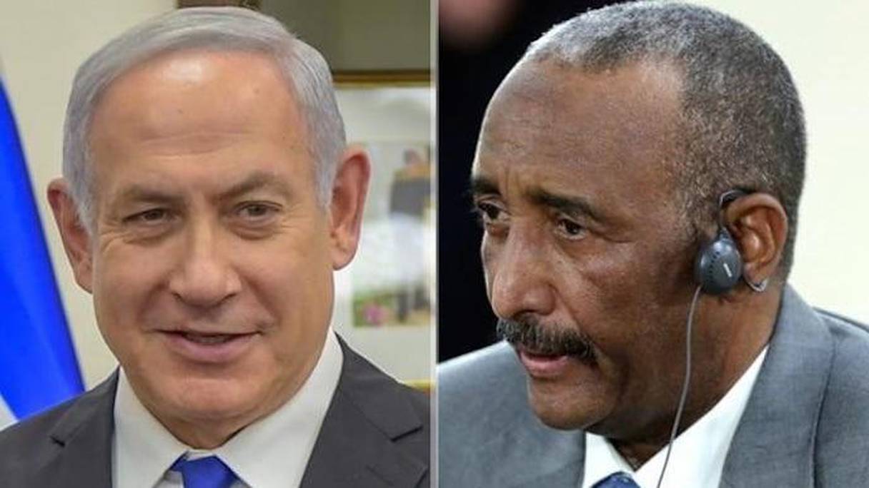 Le Premier ministre israélien Benjamin Netanyahu et le président du Conseil de souveraineté soudanais, Abdel Fattah al-Burhane. 