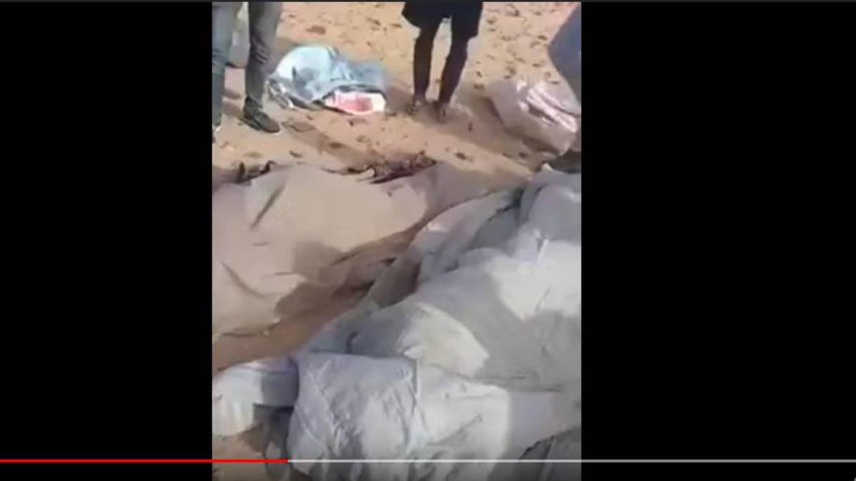 Capture d'écran: les corps de Soudanais jonchant le sol du désert. 