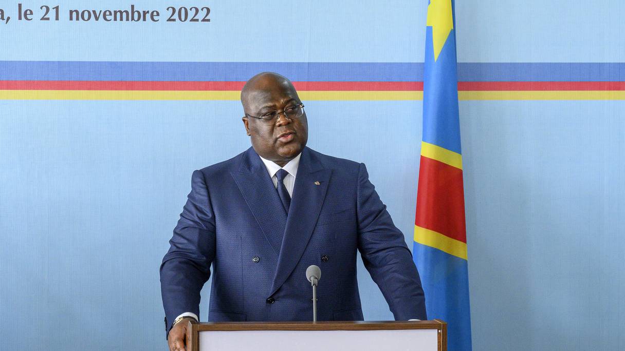 Félix Tshisekedi, président de la République démocratique du Congo, s'exprime lors d'une conférence de presse au Palais de la Nation à Kinshasa le 21 novembre 2022.
