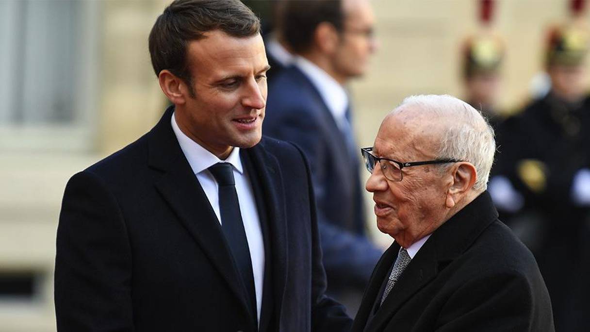 Le président français Emmanuel Macron et le président tunisien Béji Caïd Essebsi.