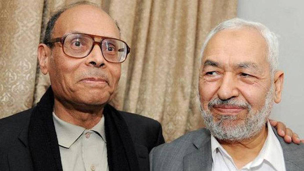 L'ancien président Moncef Marzouki et le chef du Parlement et président du parti islamiste Ennahdha, Rached Ghannouchi.