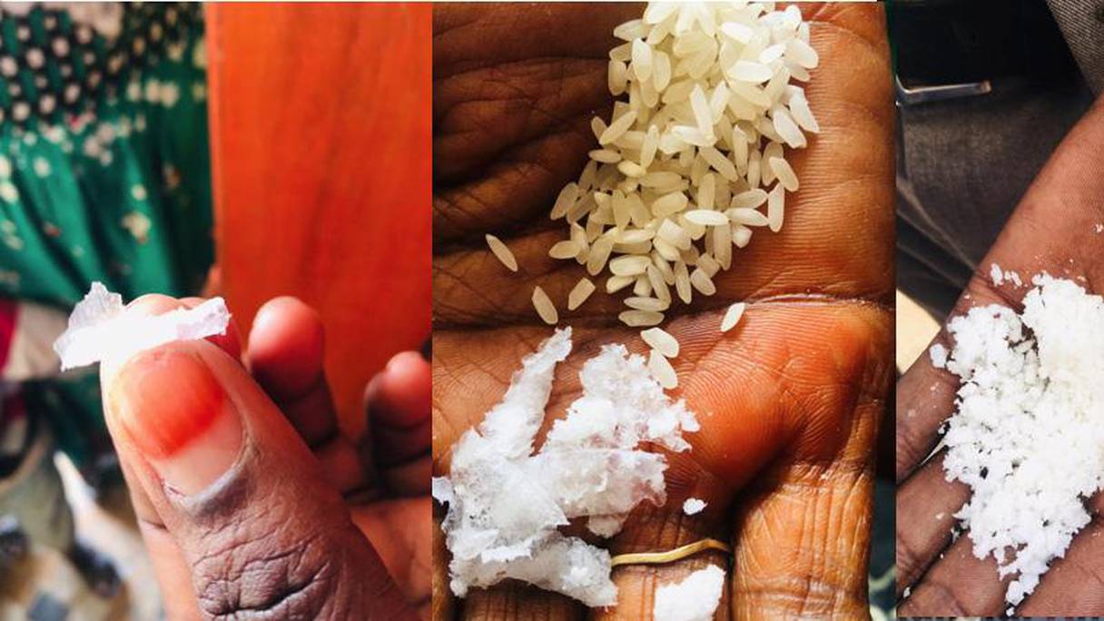 Ces images de supposé riz en plastique ont circulé sur les réseaux sociaux. 