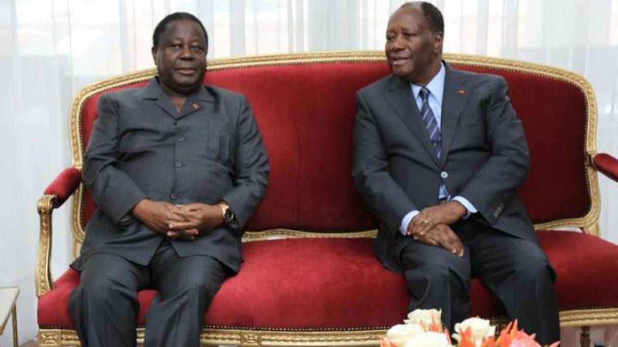 Henry Konan Bedié, président du PDCI-RDA, ancien chef de l’Etat (1993-1999) et Alassane Dramane Ouatara, président de Côte d’Ivoire et leader du RHDP. 