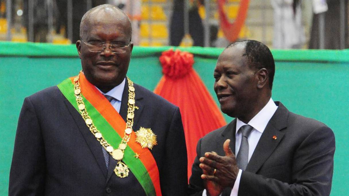 Roch Christian Kaboré, président du Burkina Faso, et Alassane Ouattara, président de la Côte d'Ivoire. 