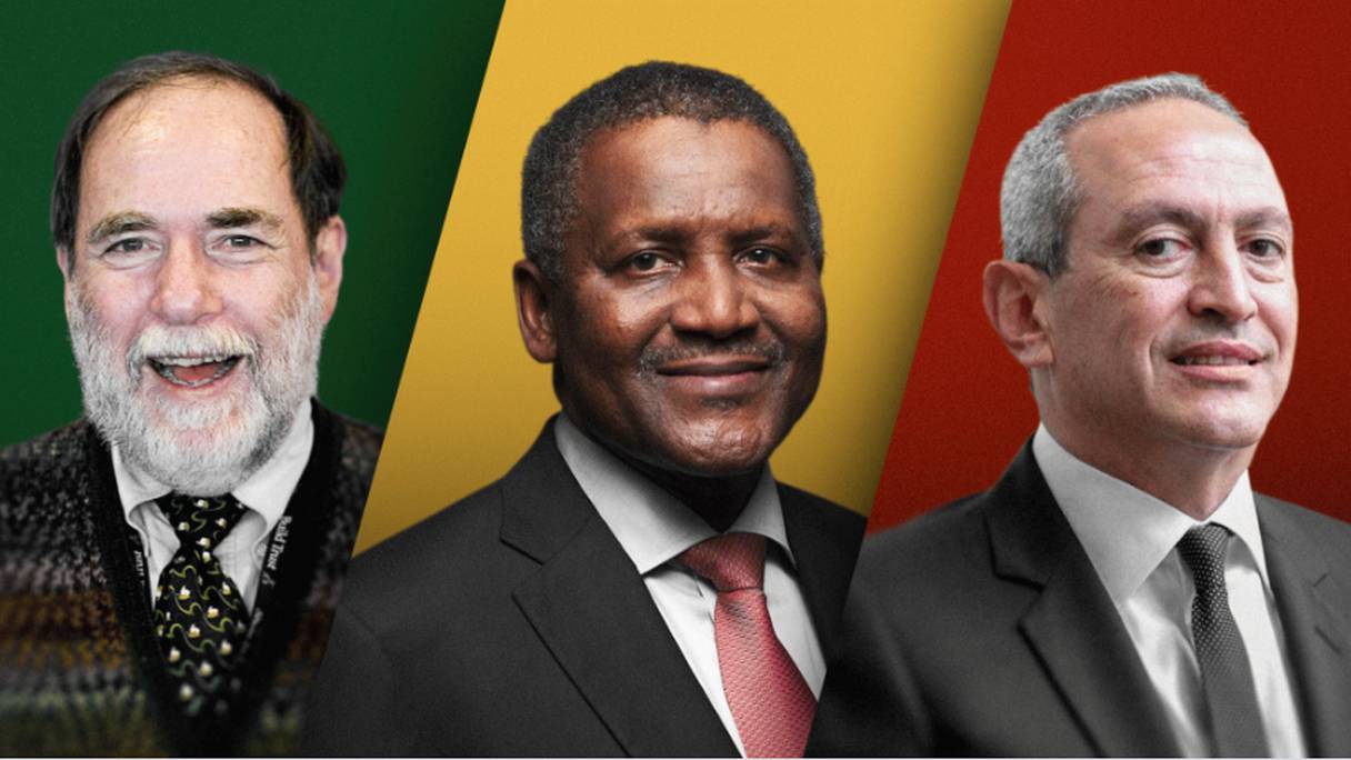 Les trois hommes les plus riches d'Afrique: Aliko Dangote du Nigeria (au milieu), Nassef Sawiris  d'Egypte (à droite) et Nicky Oppenheimer d'Afrique du Sud (à gauche). 
