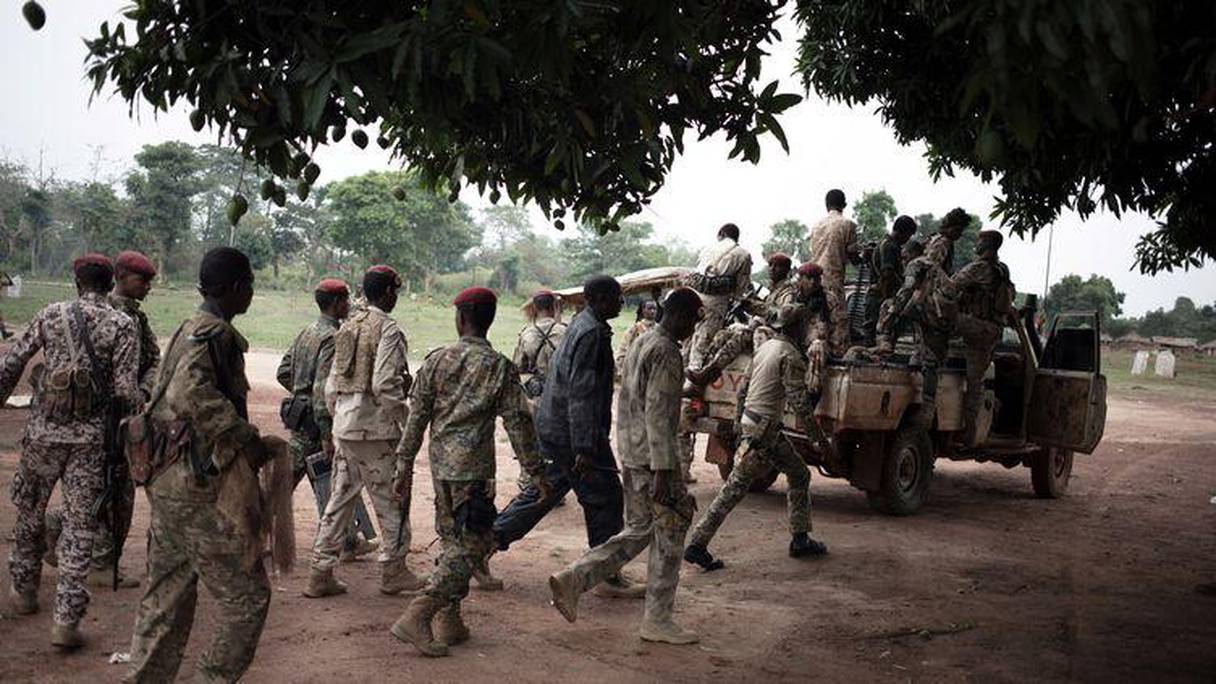 Groupe rebelle de l'Union pour la paix en Centrafrique, à Bokolobo, près de la ville de Bambari au nord du pays, le 16 mars 2019. L'UPC affirme défendre les Peuls et ne reconnaît pas le gouvernement du président Touadéra. 