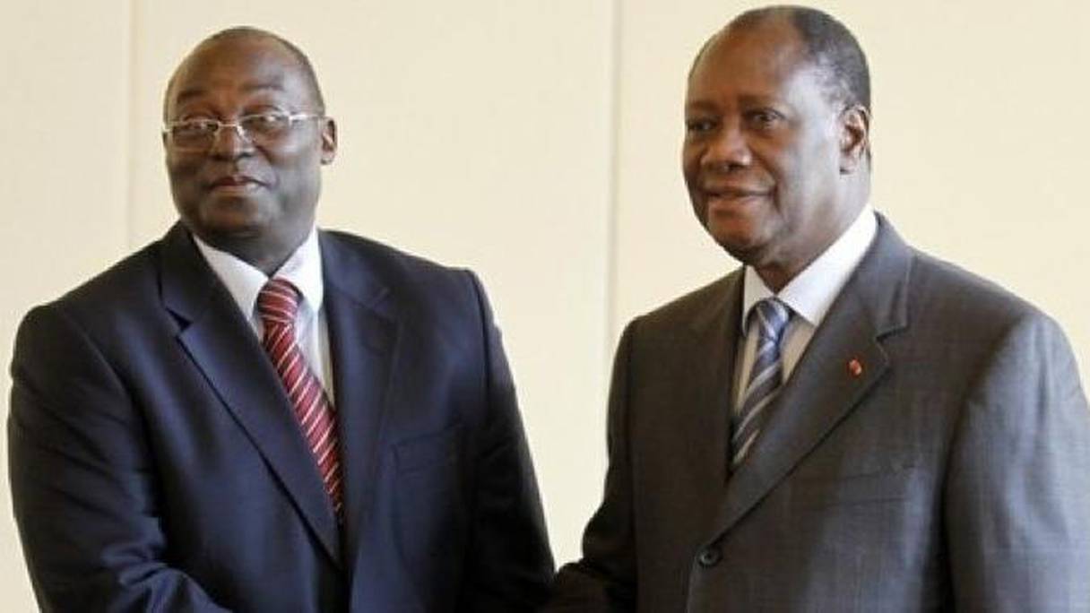 Tiemoko Meyliet Koné, vice-président, et Alassane Dramane Ouattara, président de la République de Côte d'Ivoire.