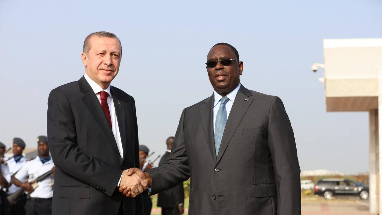 Les présidents turc Recep Tayyip Erdogan et sénégalais Macky Sall au Sénégal.  