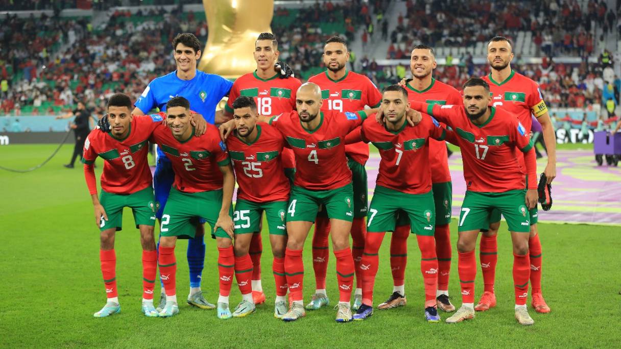 Le onze de départ des Lions de l'Atlas contre le Portugal, le 10 décembre 2022, en quart de finale de la Coupe du Monde.
