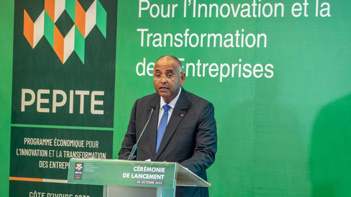 Le Premier ministre ivoirien, Patrick Achi, lors de la cérémonie de lancement du programme PEPITE.