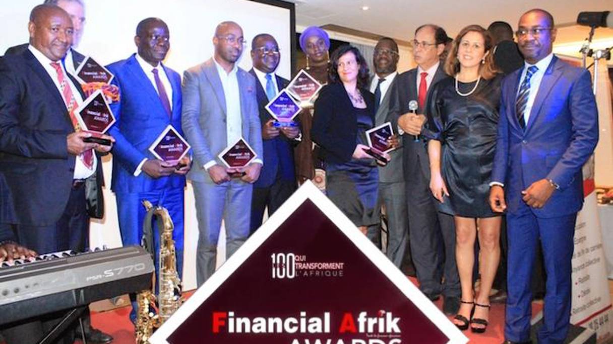 Les lauréats des trophées des Financial Afrik Awards de l'édition 2019 à Abidjan, en Côte d'Ivoire.