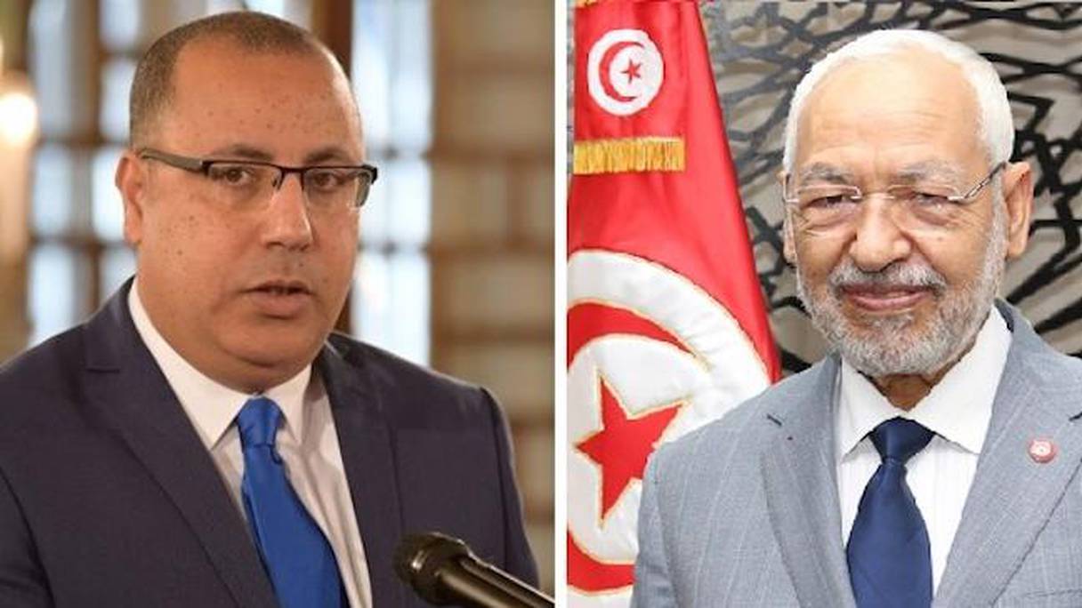 Hichem Mechichi, chef de gouvernement tunisien et Rached Ghannouchi, président du Parlement tunisien.