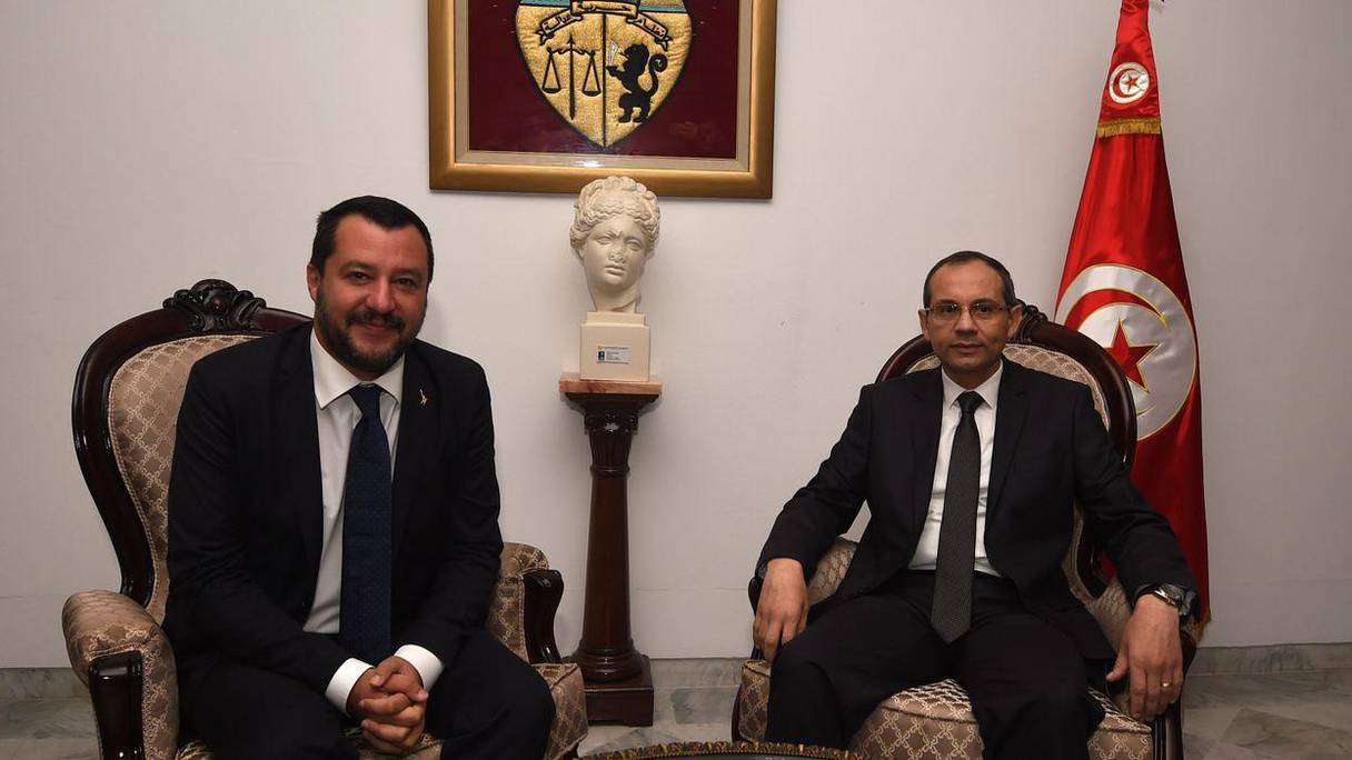 Le ministre italien de l’Intérieur, Matteo Salvini, et son homologue tunisien, Hichem Fourati. 