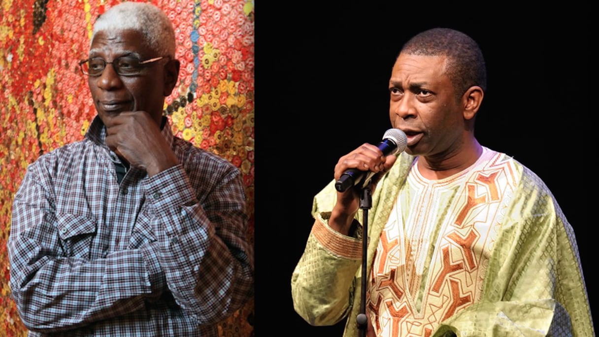El Anatsui, sculpteur ghanéen, et Youssou Ndour, musicien sénégalais.