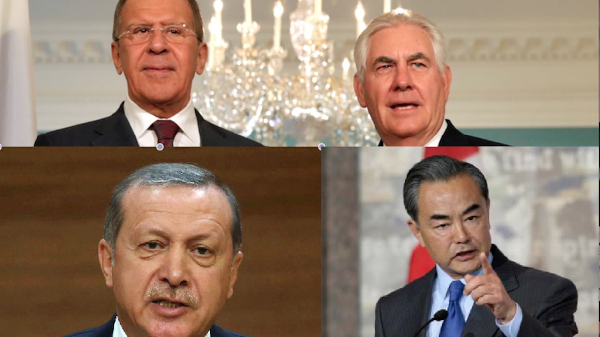 Lavrov (Russie), Tillerson (Etats-Unis), Erdogan (Turquie) et Wang Yi (Chine).