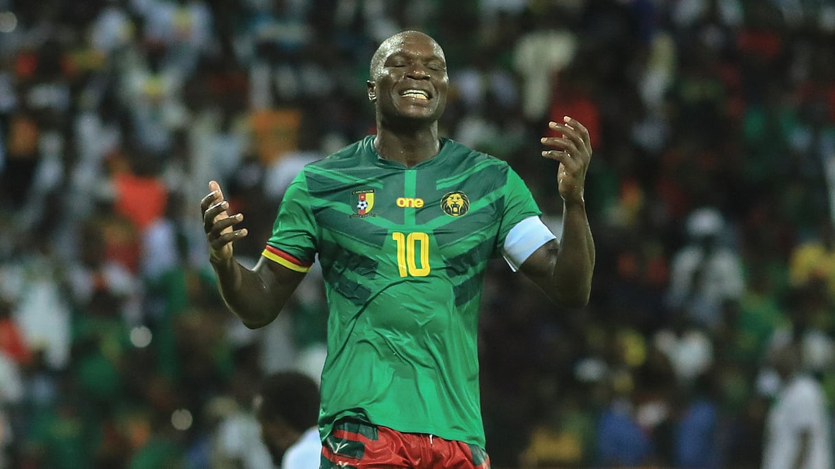 L'attaquant camerounais Vincent Aboubakar après avoir raté un but lors du match contre la Namibie le 7 septembre 2024.