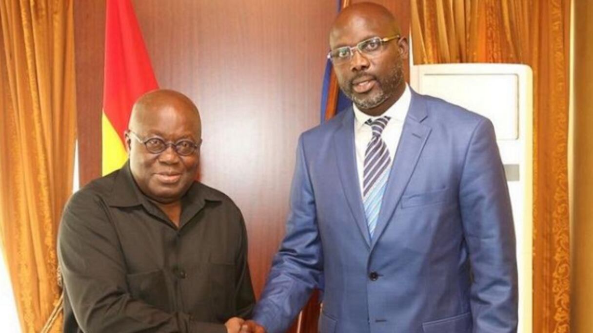 George Weah, candidat à la présidentielle libérienne d'octobre prochain, avec le président du Ghana, Nana Akuffo-Addo.