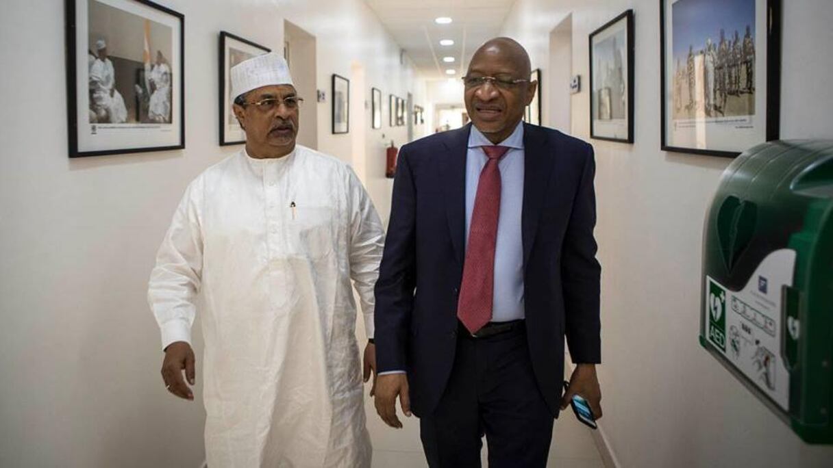 Le Premier ministre malien Soumeylou Boubeye Maïga (à gauche) avec Mahamat Saleh Annadif chef de Mission de l'ONU (Minusma).