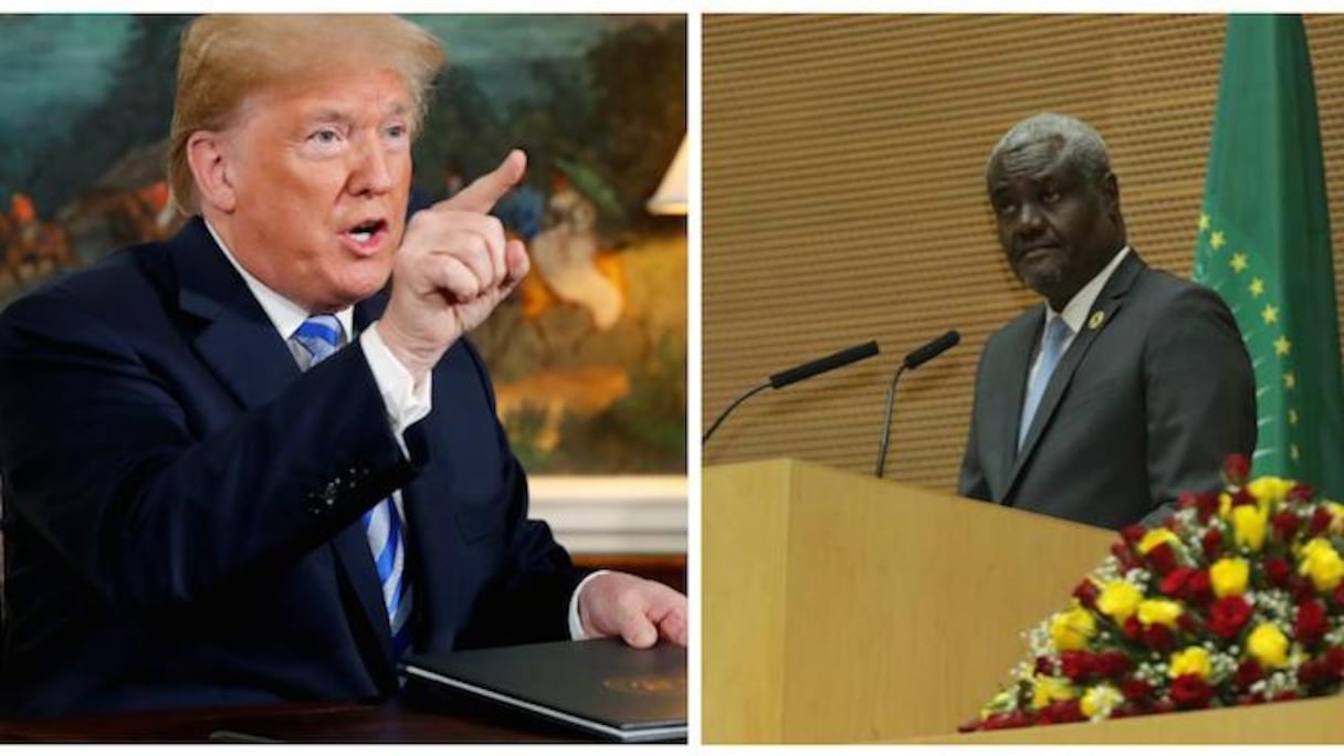 Donald Trump, président des Etats-Unis d'Amérique, et Moussa Faki Mahamat, président de la Commission de l'Union Africaine.