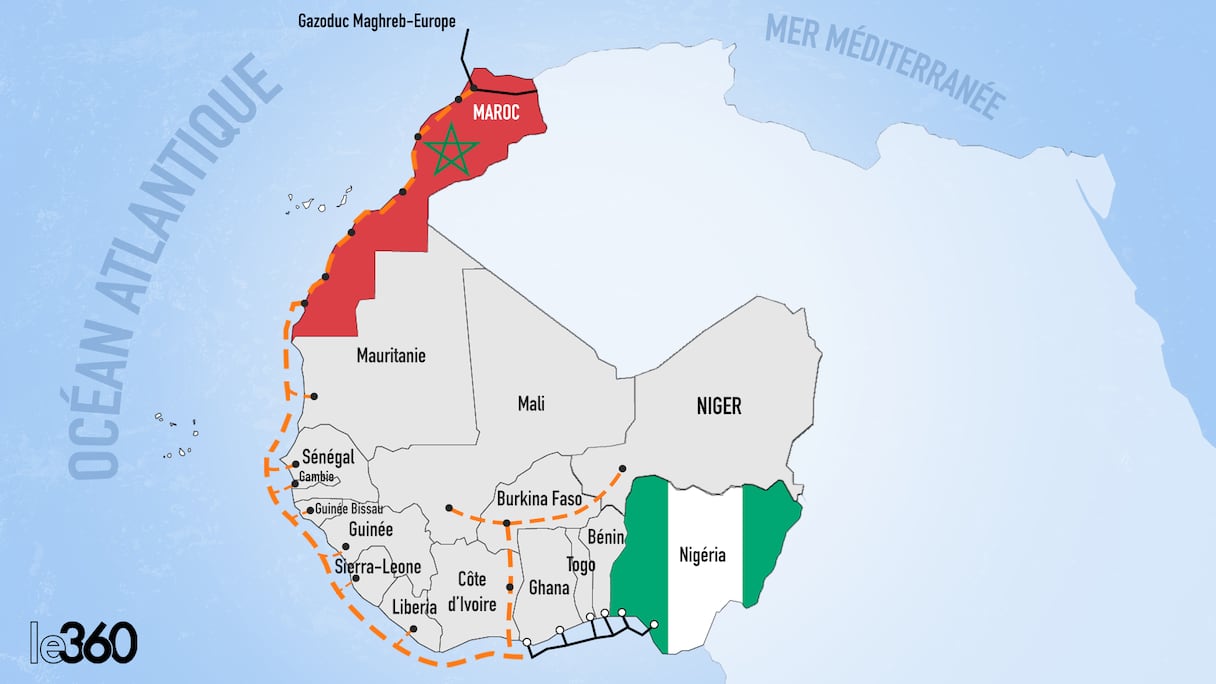 Tracé du  gazoduc Africain-Atlantique