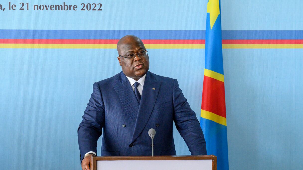 Félix Tshisekedi, président de la République démocratique du Congo, s'exprime lors d'une conférence de presse au Palais de la Nation à Kinshasa le 21 novembre 2022.