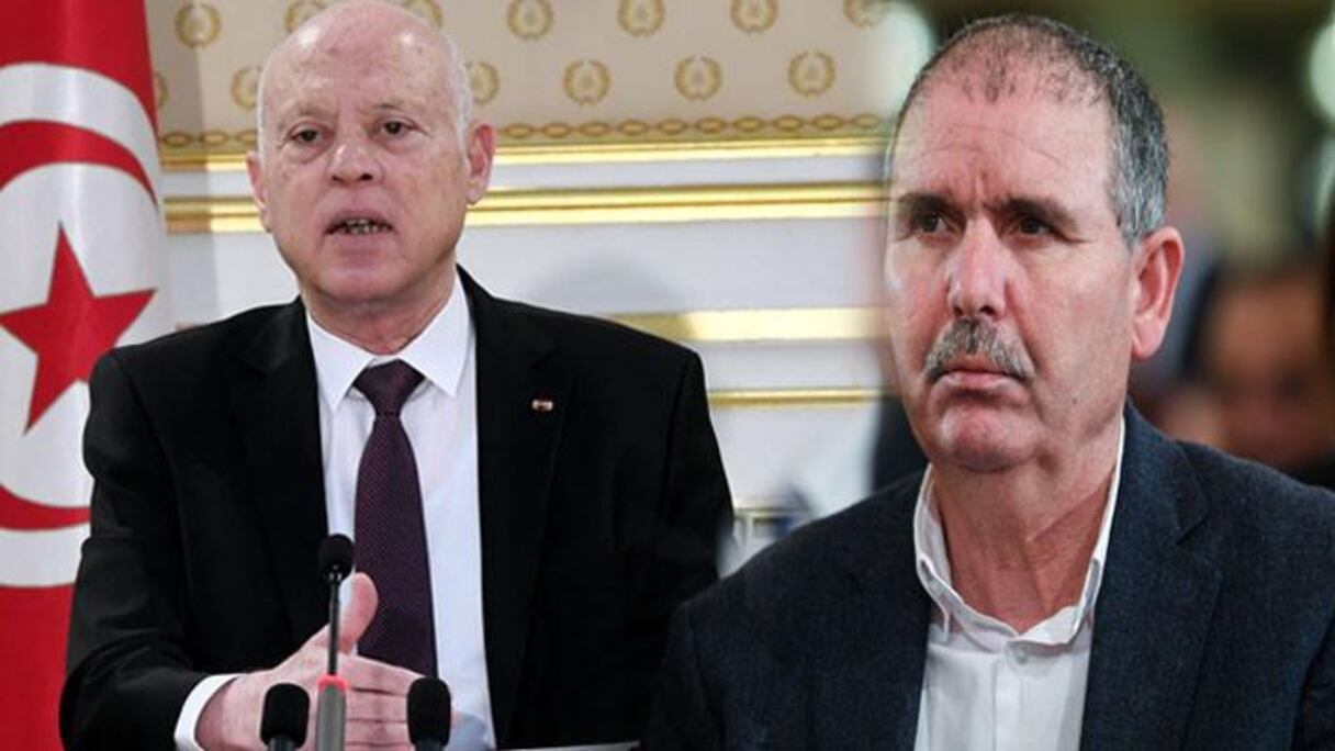 Le président Kaïs Saied et le SG de l'UGTT Noureddine Taboubi.