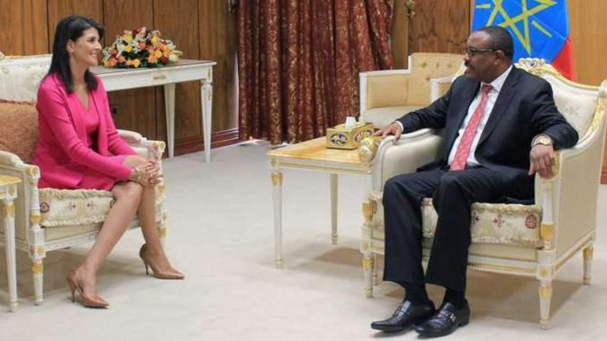Mme Nikki Haley, ambassadrice américaine à l’ONU, et Haile Mariam Dessalegn, premier ministre d'Ethiopie.