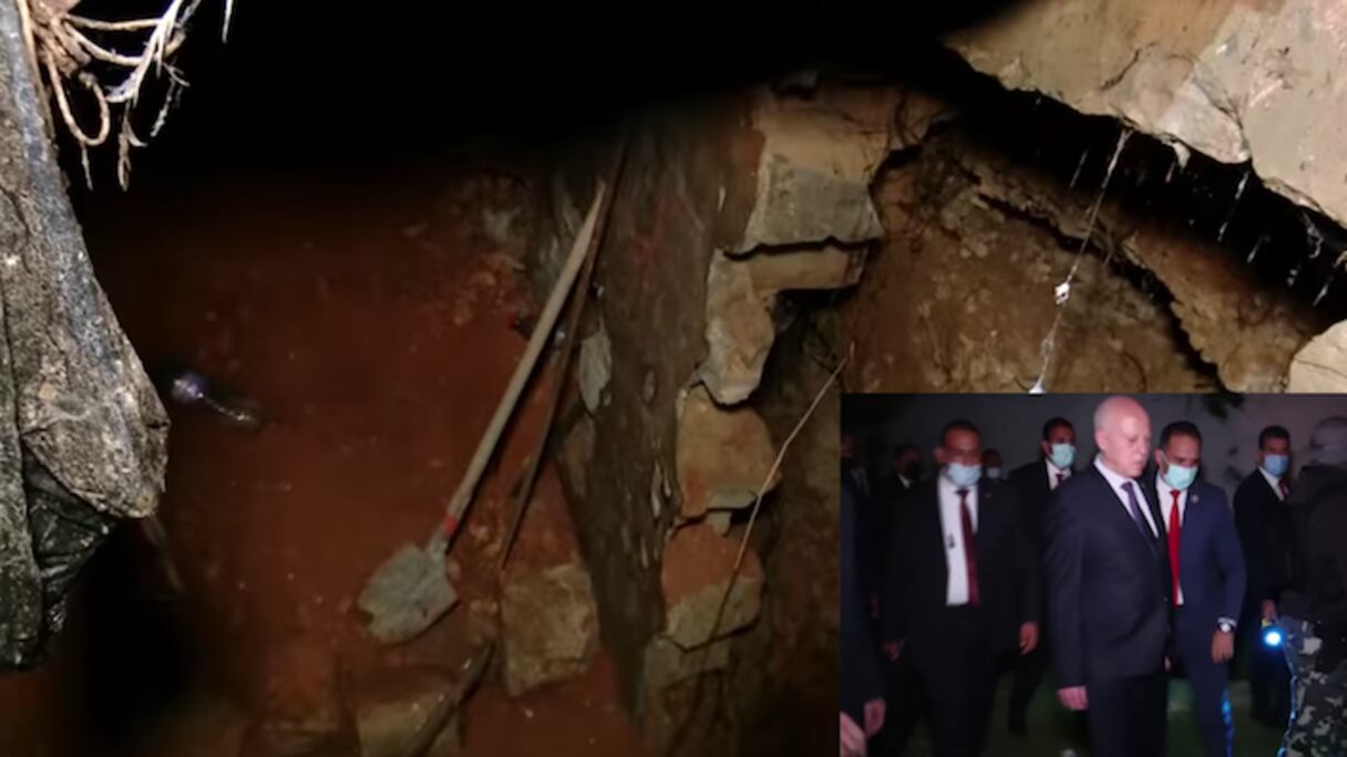Le président tunisien sur les lieux où le tunnel a été découvert.