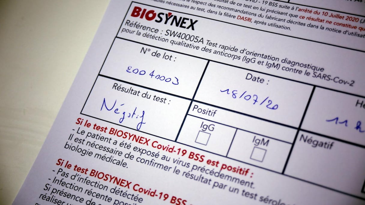 Ici, le résultat négatif d'un test de Covid-19.